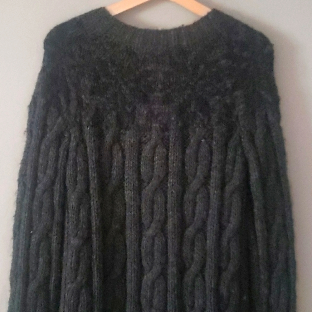 ALLSAINTS Spitalfields Hand Knit Wool Blend Sweater CharcoalGrey Black ButtonDwn - Picture 13 of 17